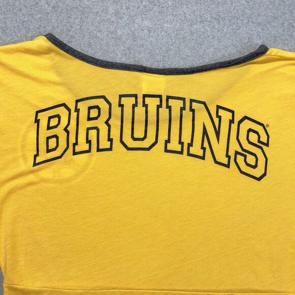 Boston Bruins T-Shirt Women’s Medium Yellow Wide Neck NHL Drop Tag - Picture 7 of 11